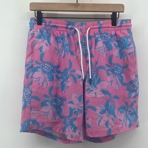 NWT Surf Cuz Swim Trunks Pink Blue Sea Turtles Compression Shorts Men's Medium